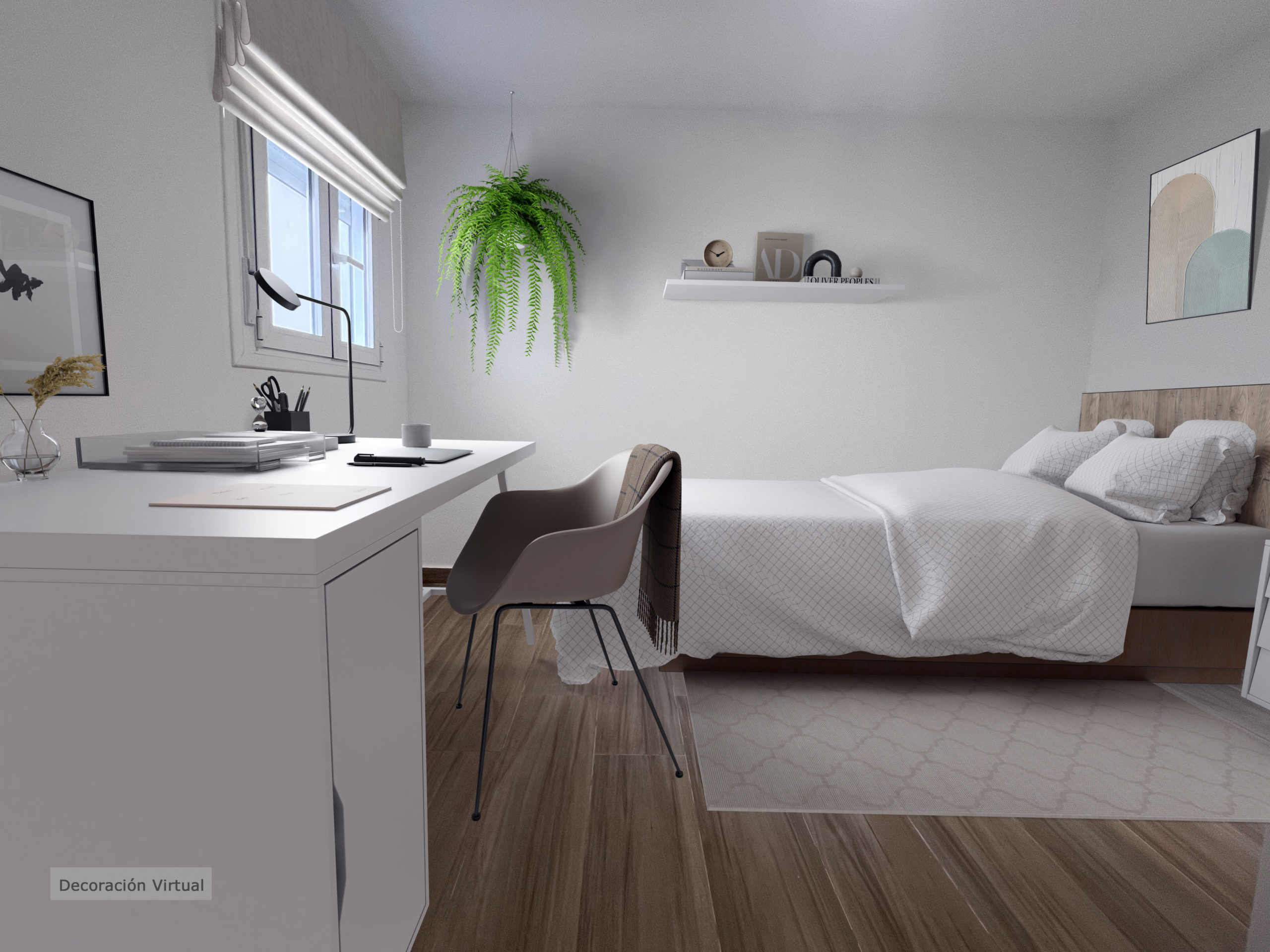 Dormitorio render texto Decoración Virtual despues